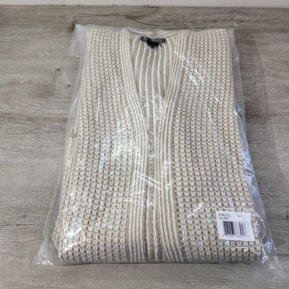 Fortune & Ivy White & Taupe Stripped Long Open Cardigan Women's Size L - Picture 14 of 15